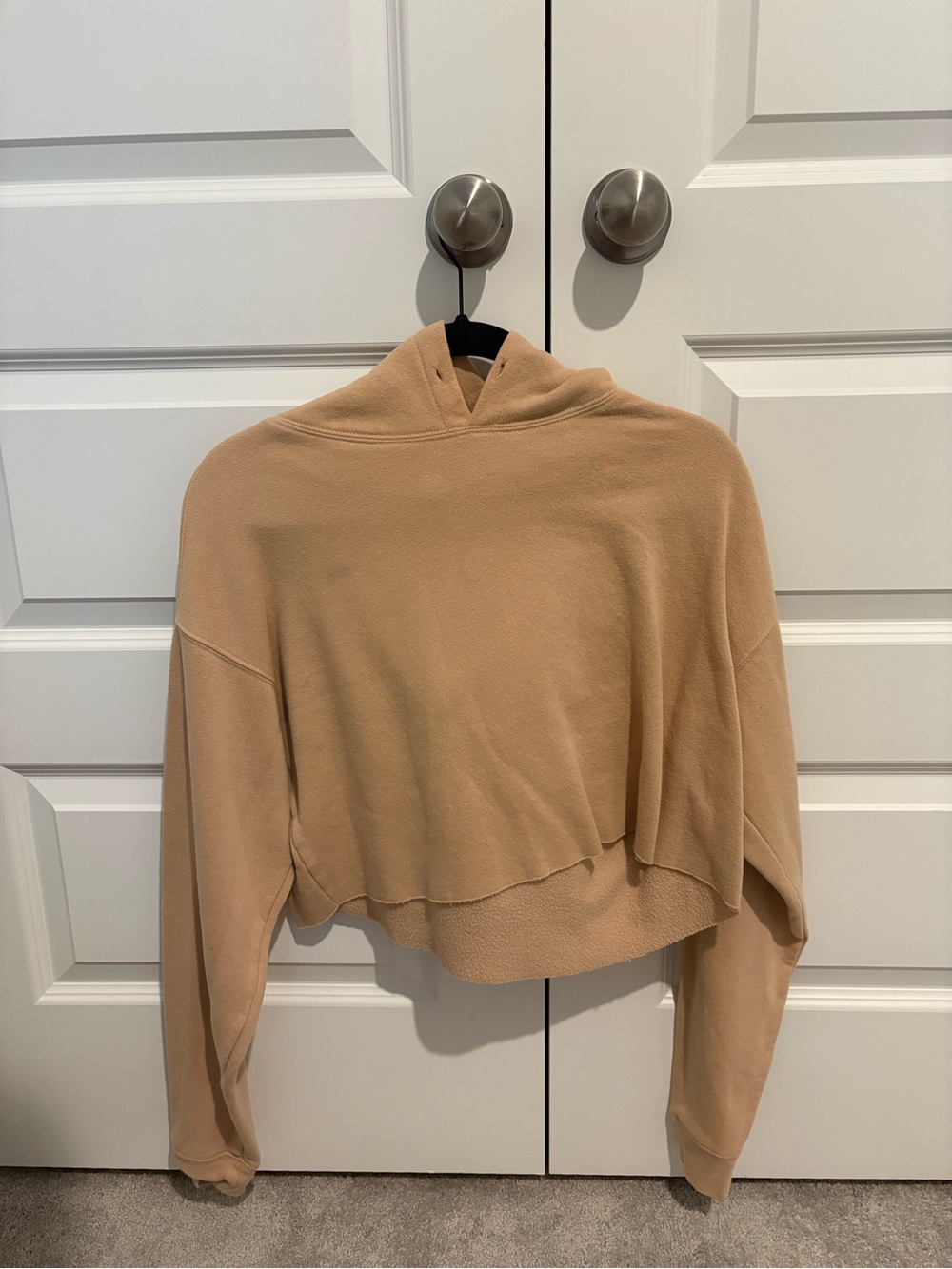 Urban Outfitters Women's Cropped Hooded Sweatshirt - Beige Size M